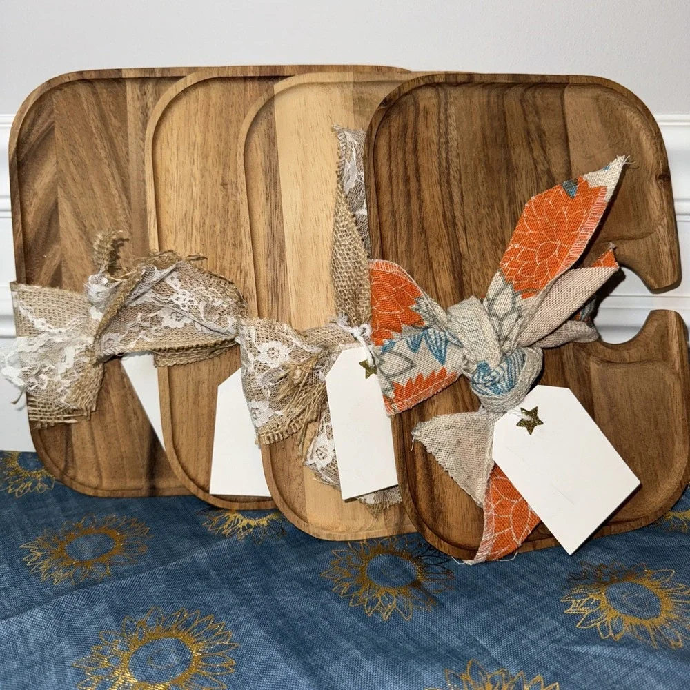 VTG Bundle 4 Individual‎ Charcuterie Boards Wine Bows Acacia Wood bachelorette